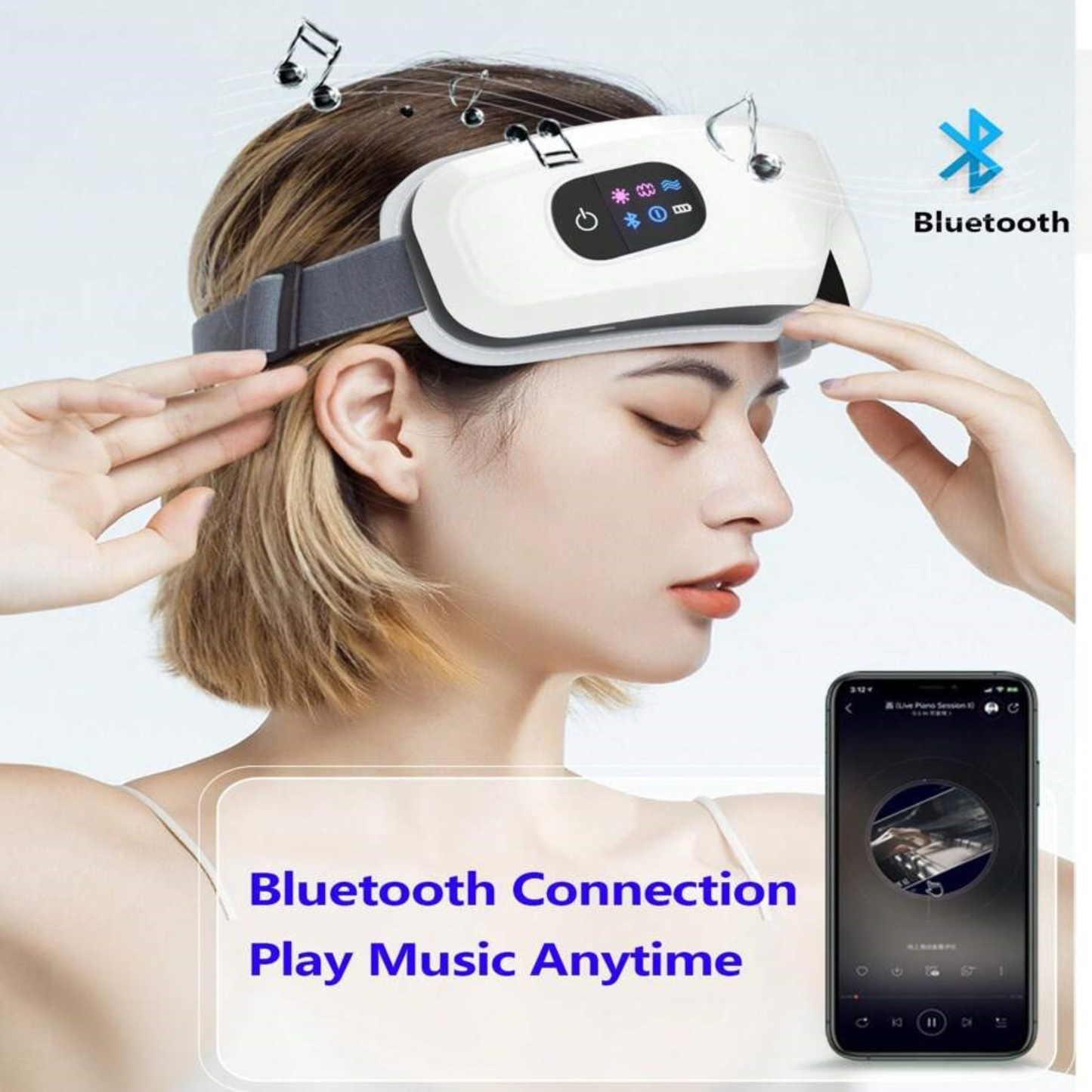 Eye Massager with Heat, Air Compression & Bluetooth Music – Rechargeable Eye Therapy for Eye Strain, Dark Circles & Better Sleep