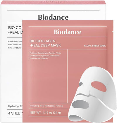 BIODANCE Bio-Collagen Real Deep Mask – 4 Hydrogel Sheet Masks with Collagen, Probiotics & Hyaluronic Acid | Pore Tightening, Firming & Hydrating Skincare